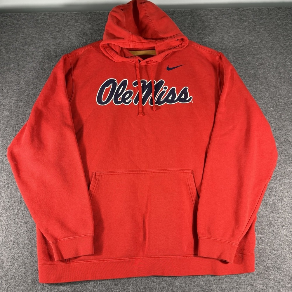 Nike Ole Miss Rebels Red Sweatshirt Hoodie 2XL Football Kangaroo Pocket Swoosh